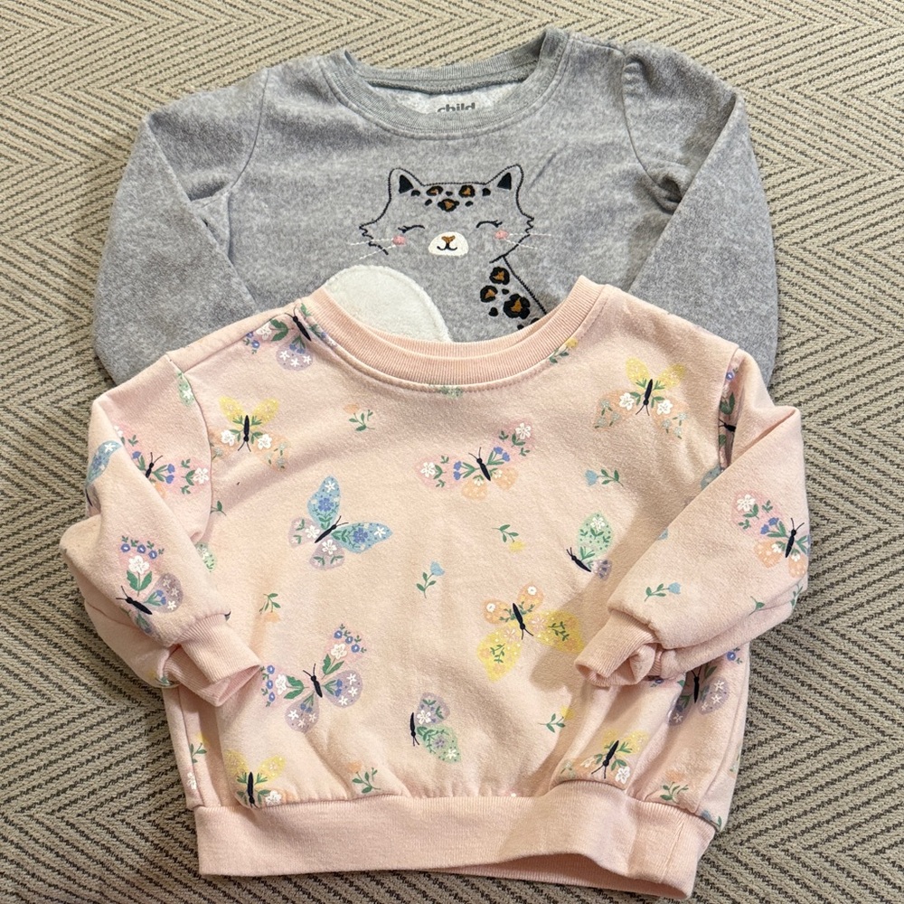 Set of 2 Girl Sweatshirts -Garanimals Butterfly (18m) & Carter's Cat (12m)